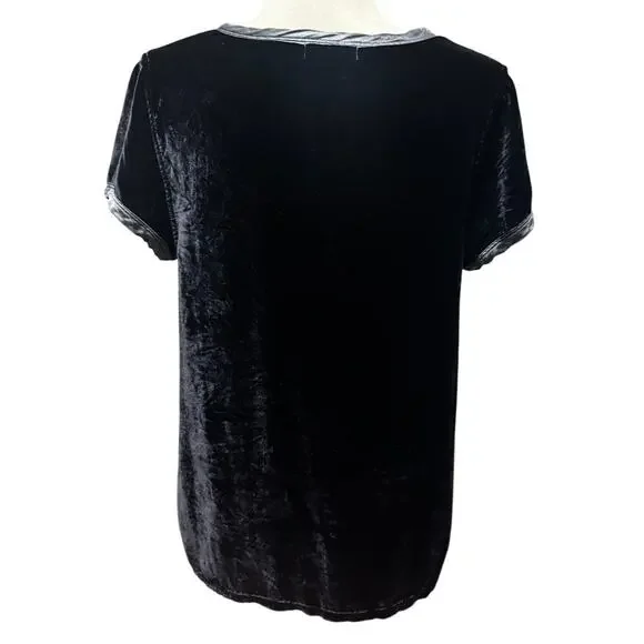 CP Shades Dark Blue Velvet Short Sleeve Top Rayon/Silk Blend Made in USA (S) - Picture 3 of 7